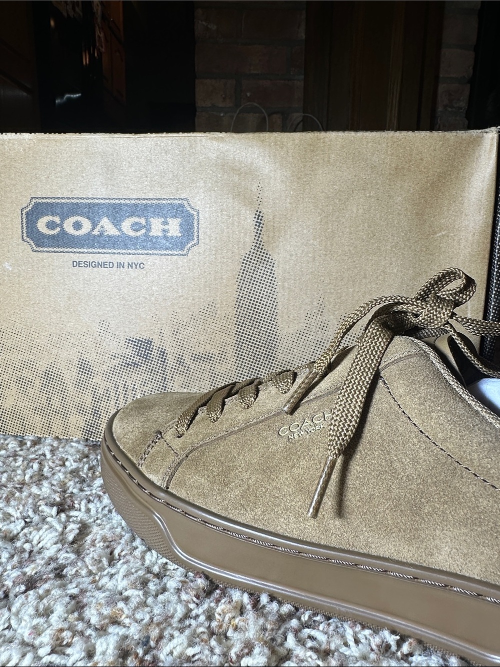 COACH women’s Tan Suede Low-Top Sneaker — Chestnut Tan